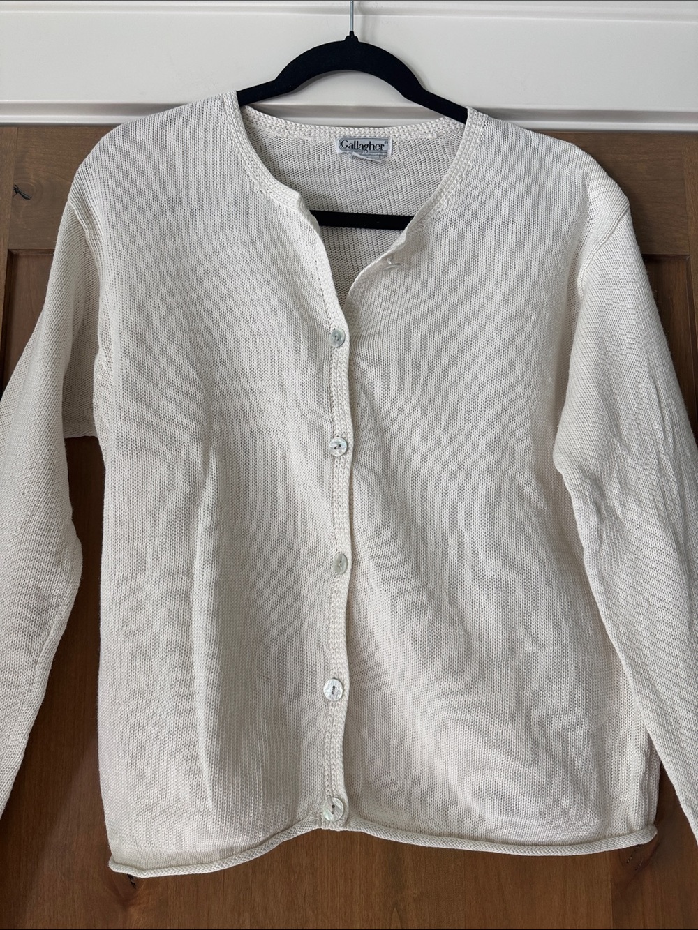 VTG 90’s Gallagher Ramie Cotton Knit Cardigan  Sweater Womens M Natural Beach
